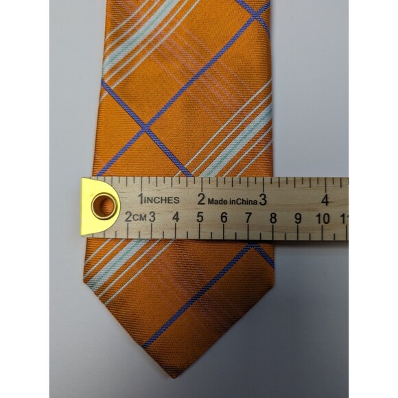 Byron British Style Dress Necktie Men Orange Blue Italian Silk Tie 60” X 3” - Picture 3 of 6